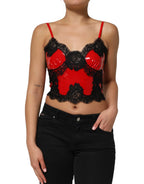 Dolce & Gabbana Red Black Lace Trim Polyester Sleeveless Tank Top - Zeiniez