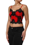 Dolce & Gabbana Red Black Lace Trim Polyester Sleeveless Tank Top - Zeiniez