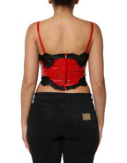 Dolce & Gabbana Red Black Lace Trim Polyester Sleeveless Tank Top - Zeiniez