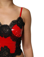 Dolce & Gabbana Red Black Lace Trim Polyester Sleeveless Tank Top - Zeiniez