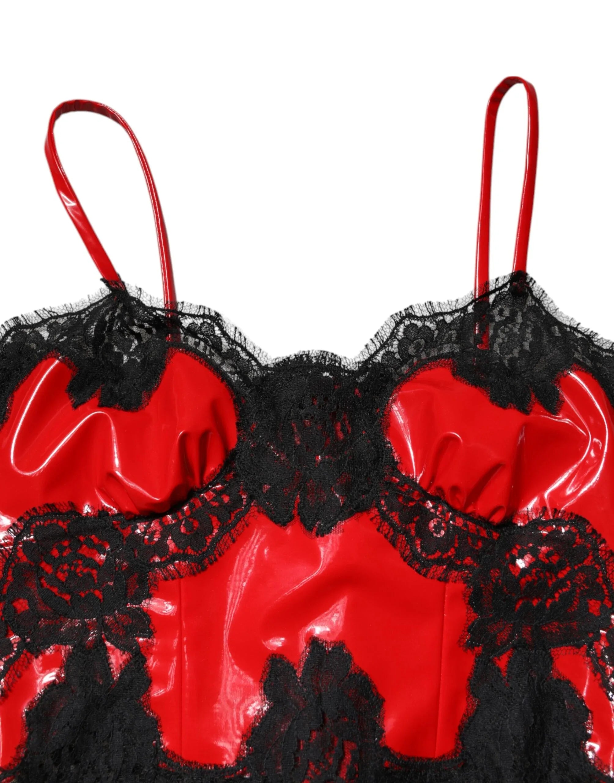 Dolce & Gabbana Red Black Lace Trim Polyester Sleeveless Tank Top - Zeiniez