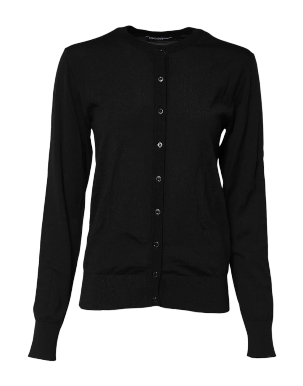 Dolce & Gabbana Black Wool Knit Round Neck Cardigan Sweater - Zeiniez