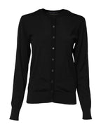Dolce & Gabbana Black Wool Knit Round Neck Cardigan Sweater - Zeiniez