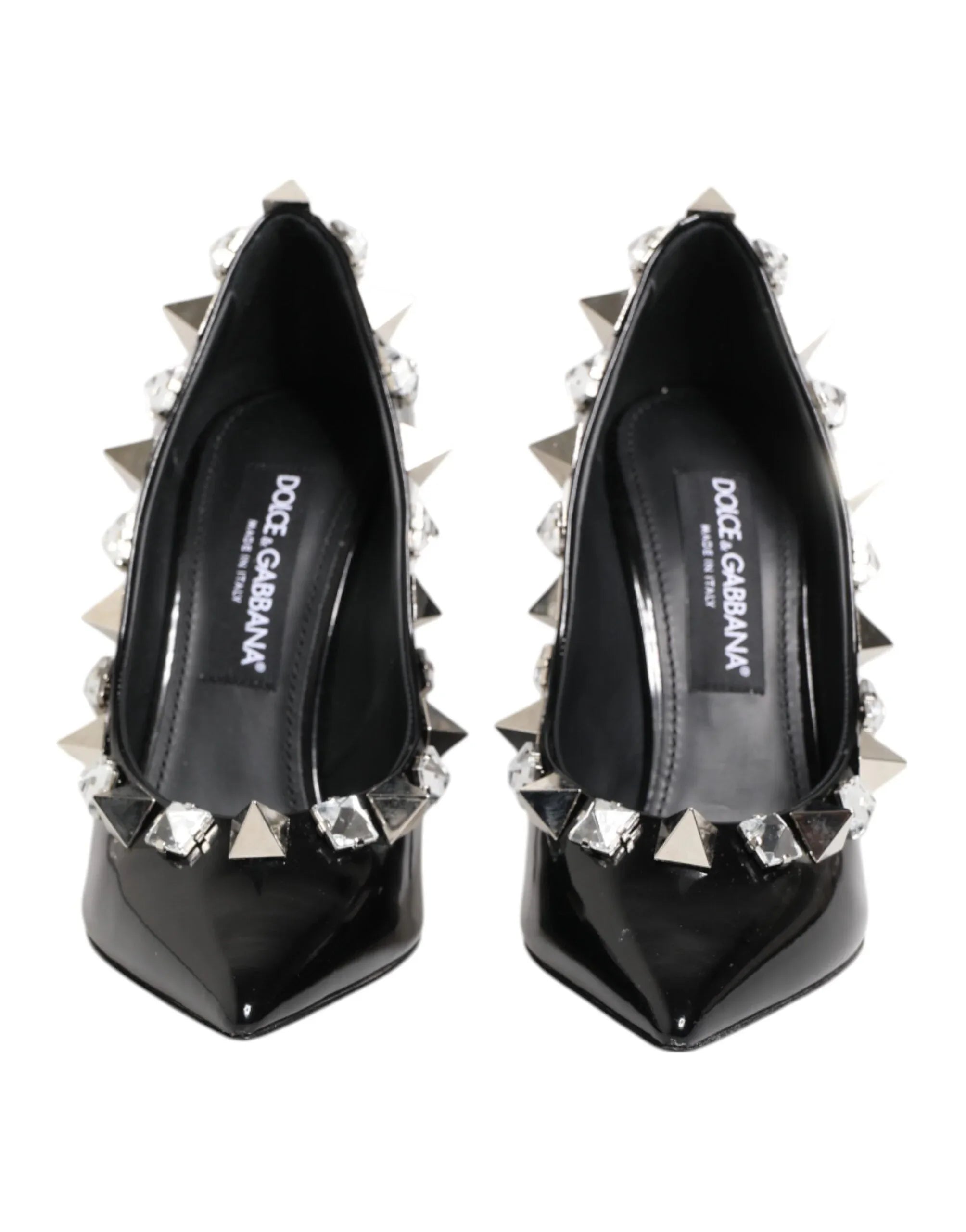 Dolce & Gabbana Black Crystals Studs Stiletto Pumps Shoes - Zeiniez