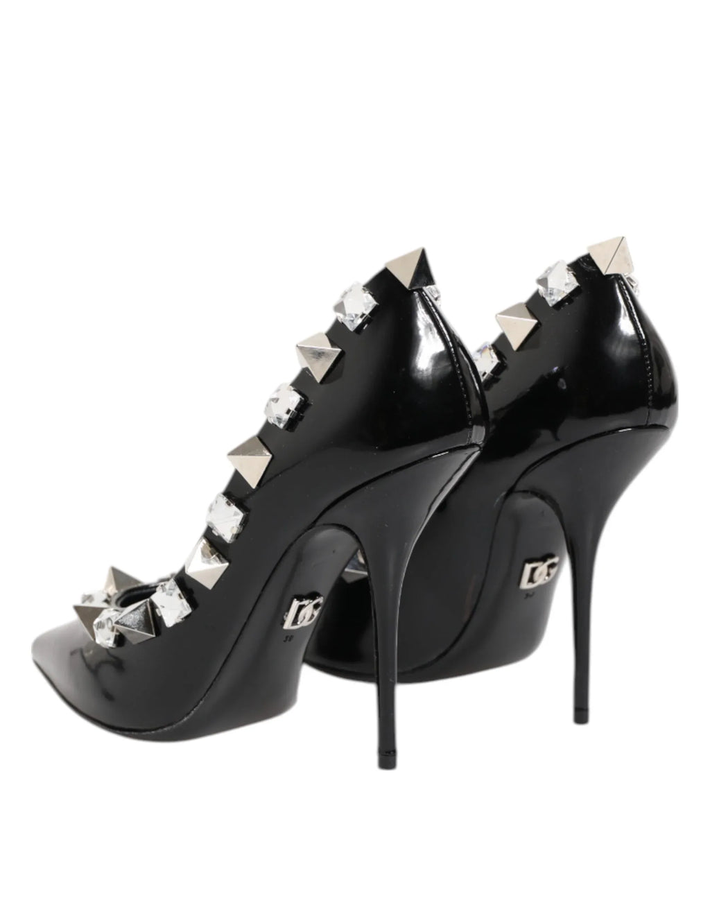 Dolce & Gabbana Black Crystals Studs Stiletto Pumps Shoes - Zeiniez
