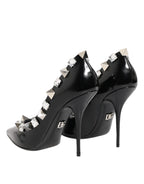 Dolce & Gabbana Black Crystals Studs Stiletto Pumps Shoes - Zeiniez