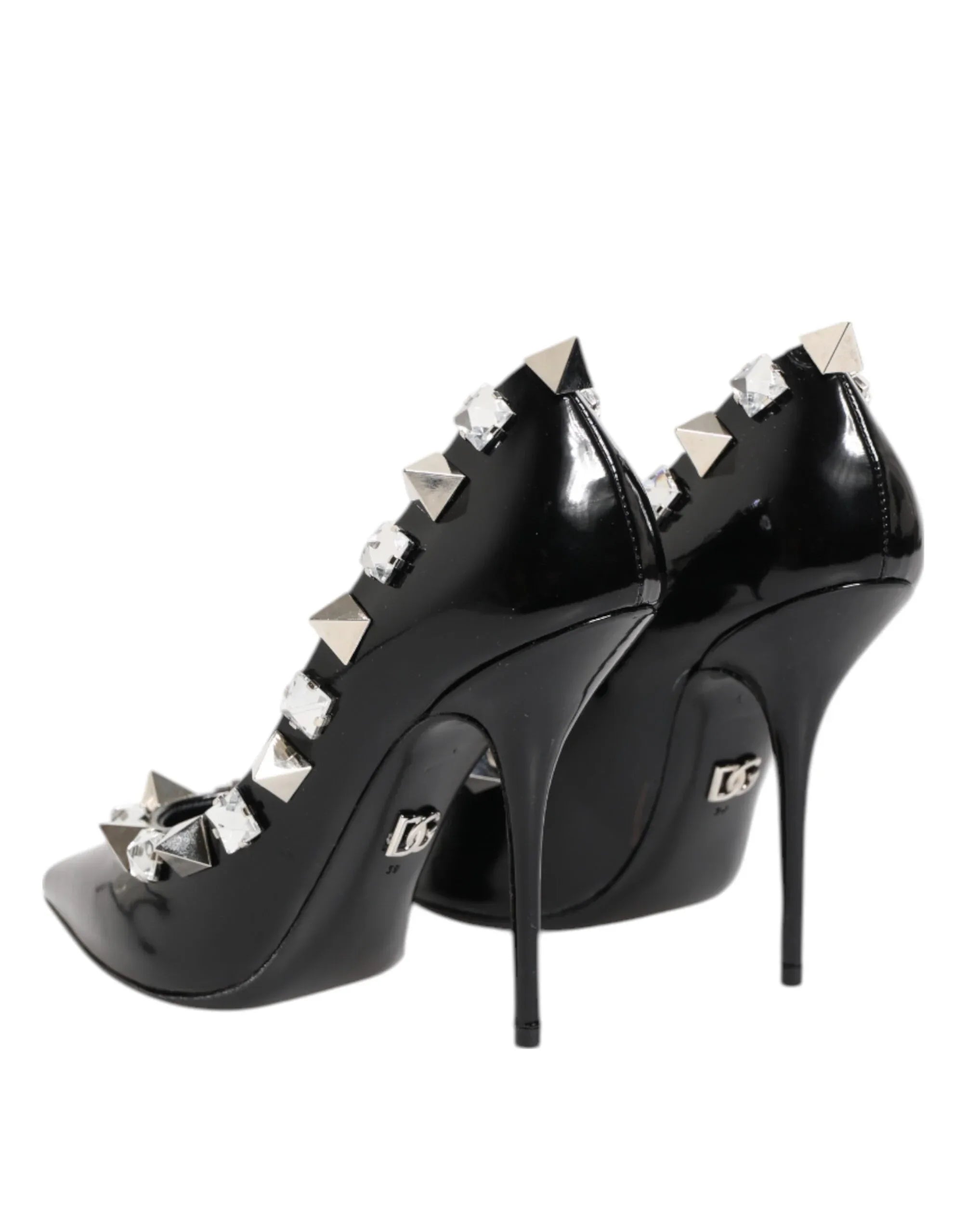 Dolce & Gabbana Black Crystals Studs Stiletto Pumps Shoes - Zeiniez