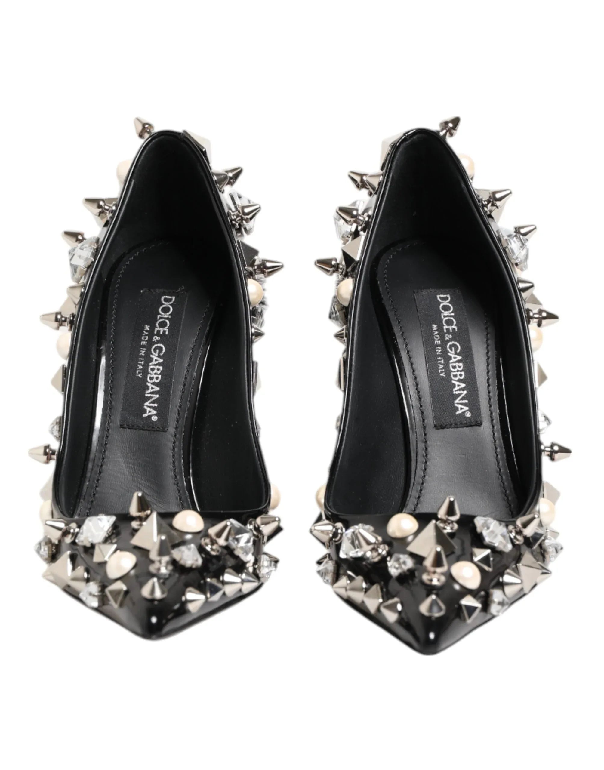 Dolce & Gabbana Black Crystals Studs Stiletto Pumps Shoes - Zeiniez