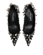 Dolce & Gabbana Black Crystals Studs Stiletto Pumps Shoes - Zeiniez