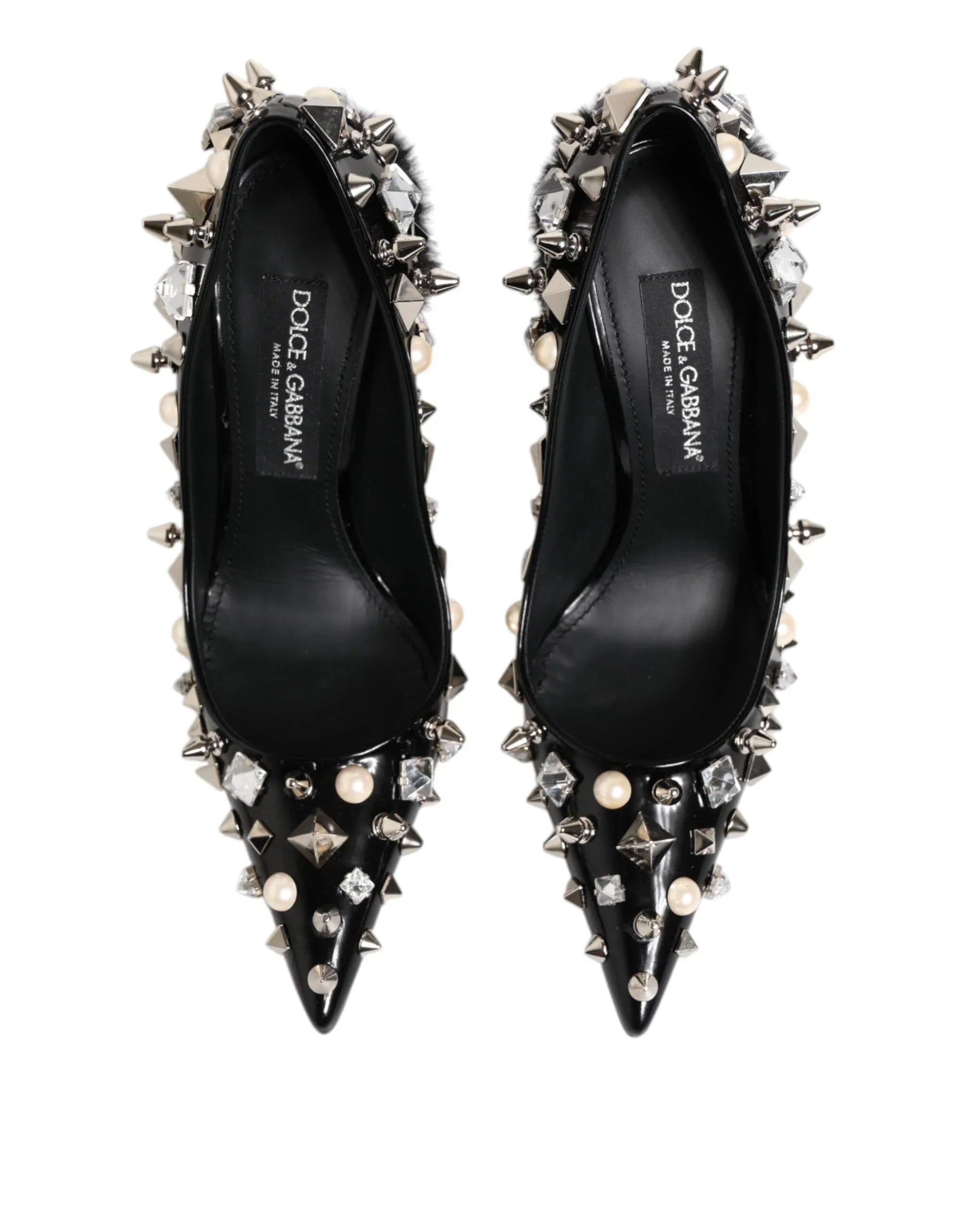 Dolce & Gabbana Black Crystals Studs Stiletto Pumps Shoes - Zeiniez