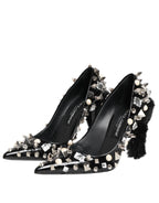 Dolce & Gabbana Black Crystals Studs Stiletto Pumps Shoes - Zeiniez