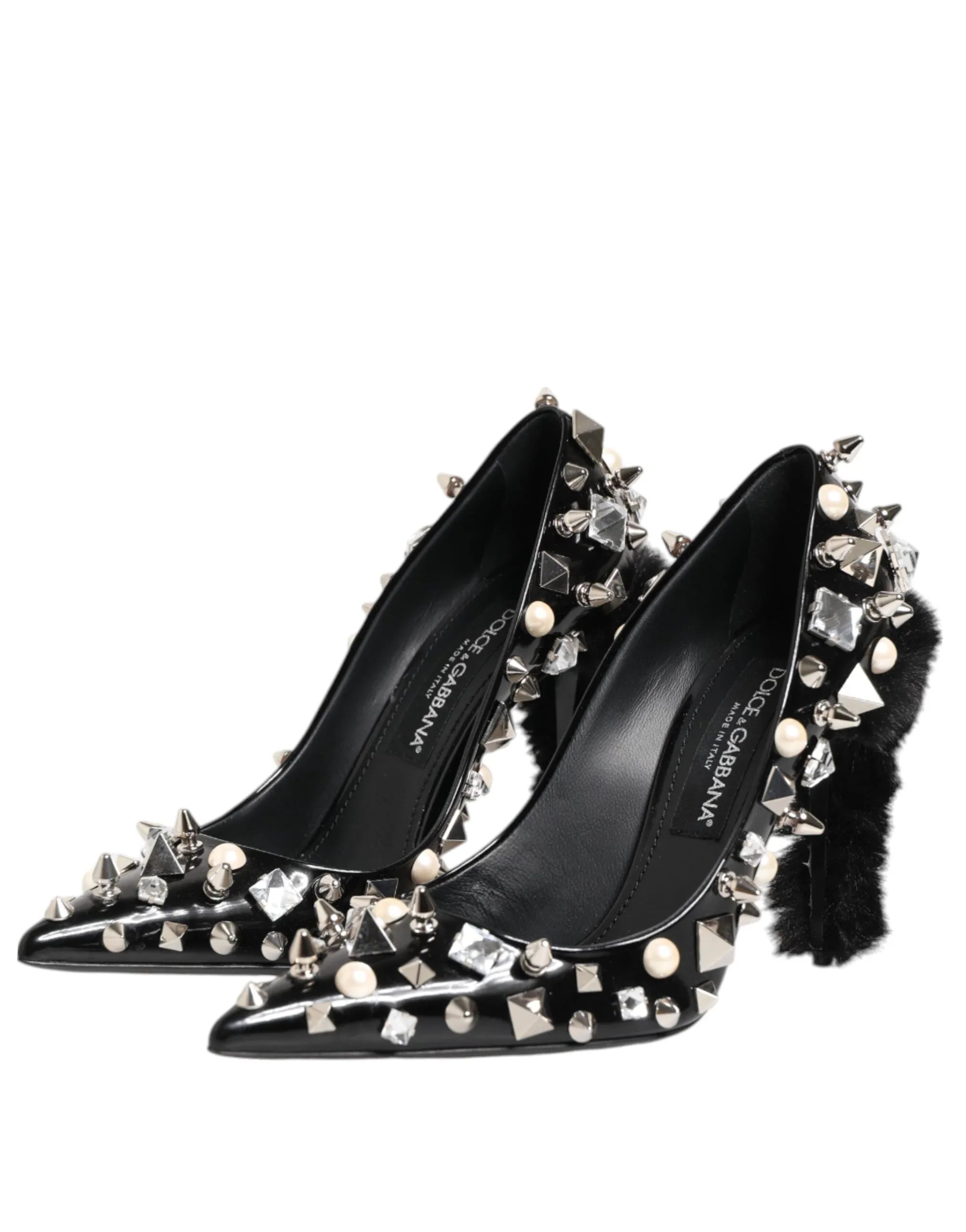 Dolce & Gabbana Black Crystals Studs Stiletto Pumps Shoes - Zeiniez