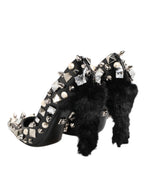 Dolce & Gabbana Black Crystals Studs Stiletto Pumps Shoes - Zeiniez