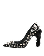 Dolce & Gabbana Black Crystals Studs Stiletto Pumps Shoes - Zeiniez