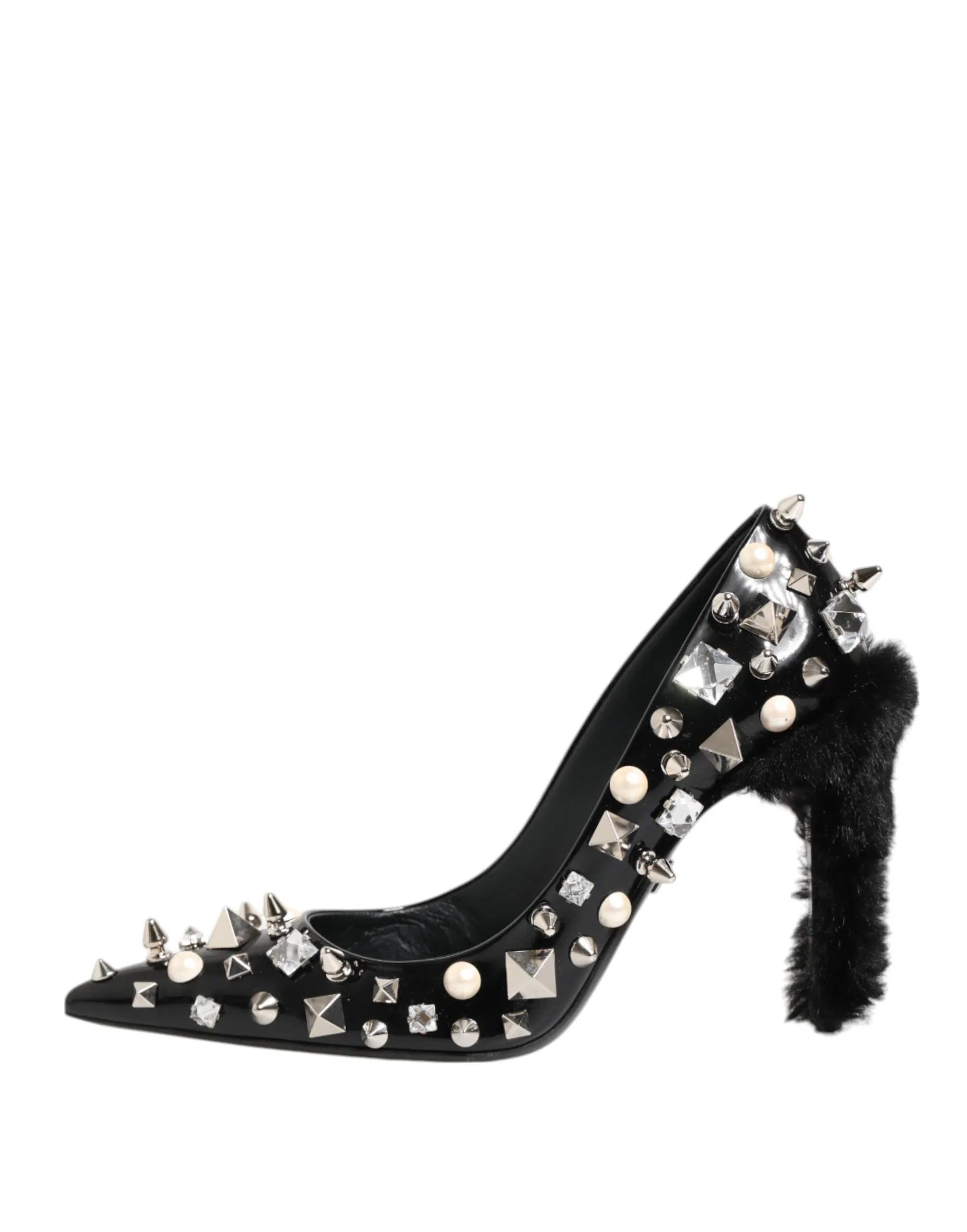 Dolce & Gabbana Black Crystals Studs Stiletto Pumps Shoes - Zeiniez