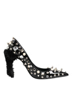 Dolce & Gabbana Black Crystals Studs Stiletto Pumps Shoes - Zeiniez