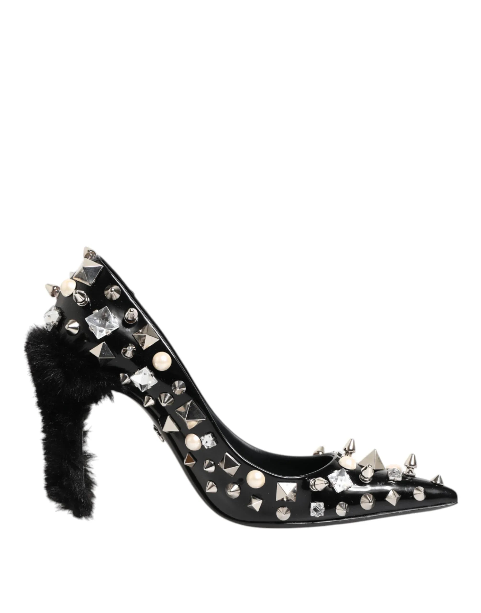 Dolce & Gabbana Black Crystals Studs Stiletto Pumps Shoes - Zeiniez