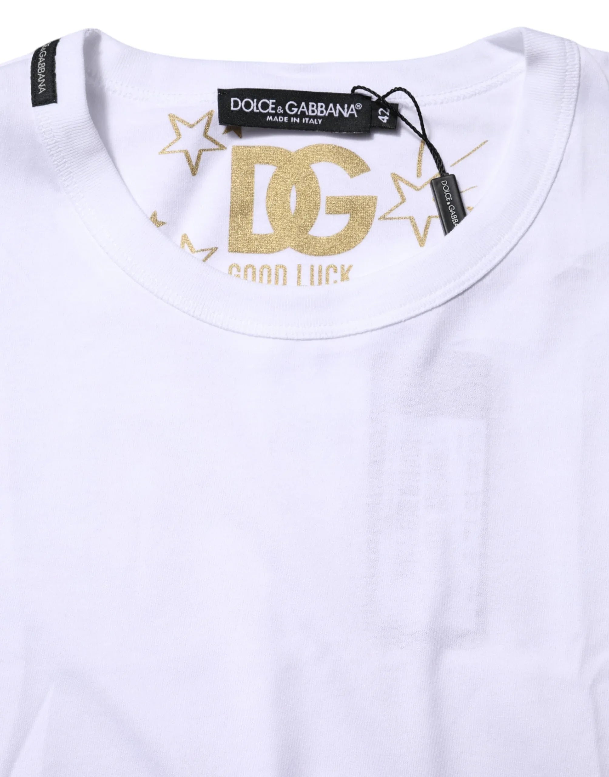 Dolce & Gabbana White Cotton Goodluck 2022 Crew Neck T-shirt - Zeiniez