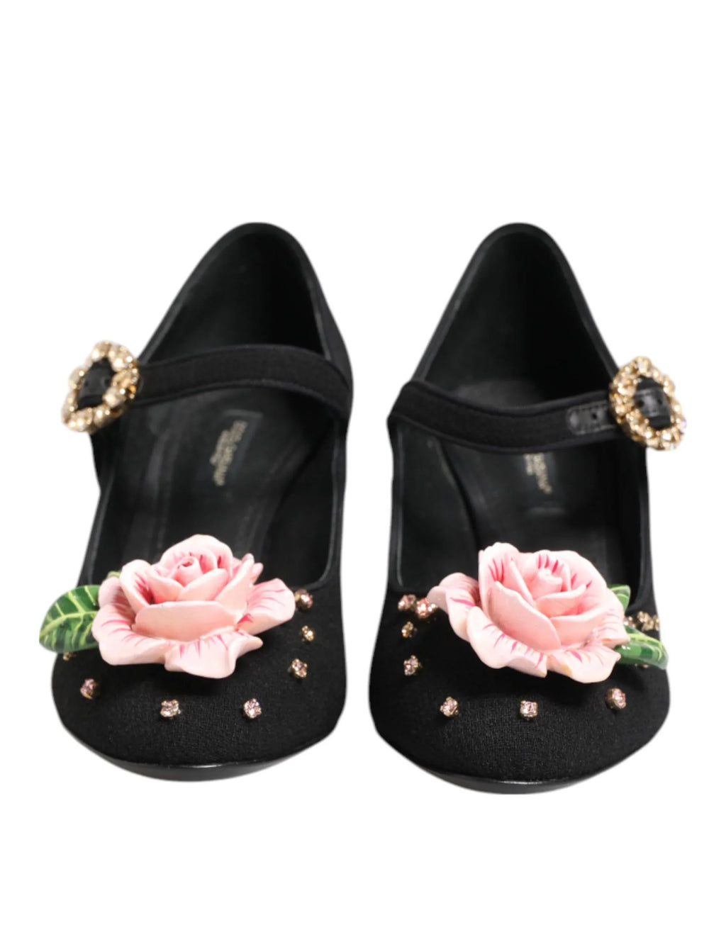Dolce & Gabbana Black Flower Crystal Embellished Mary Jane Shoes - Zeiniez