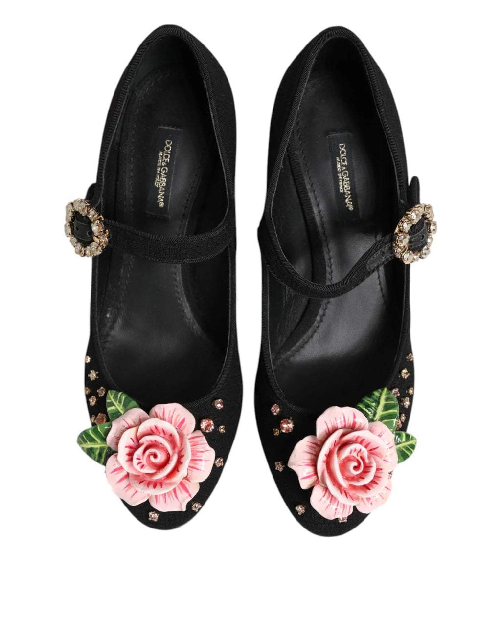 Dolce & Gabbana Black Flower Crystal Embellished Mary Jane Shoes - Zeiniez