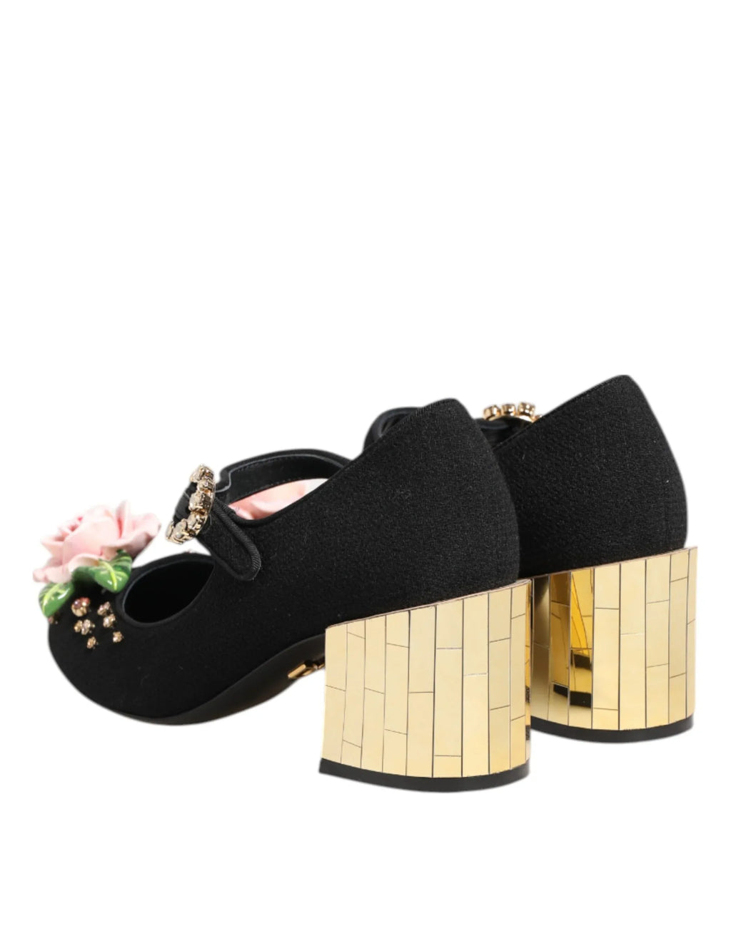 Dolce & Gabbana Black Flower Crystal Embellished Mary Jane Shoes - Zeiniez