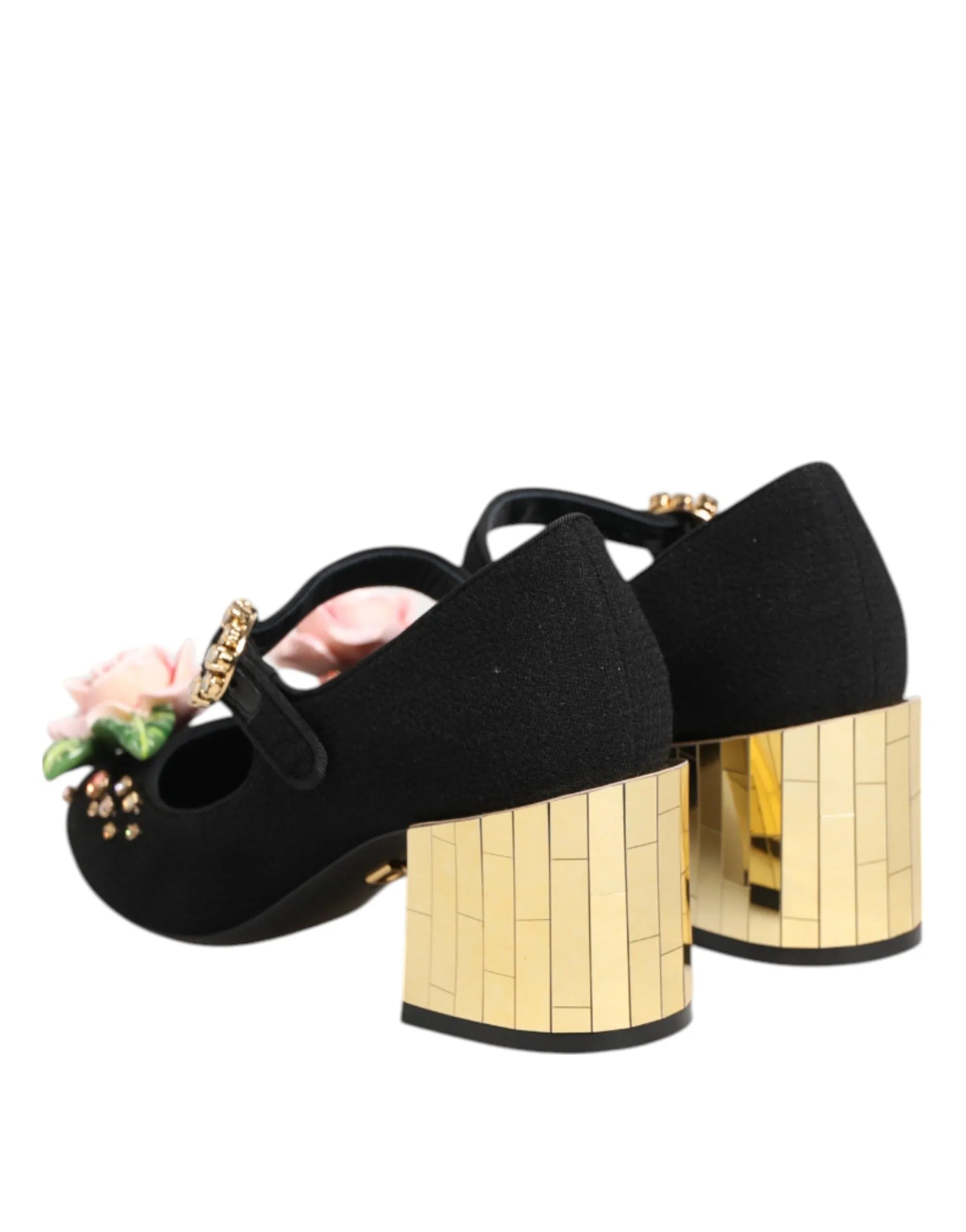 Dolce & Gabbana Black Flower Crystal Embellished Mary Jane Shoes - Zeiniez