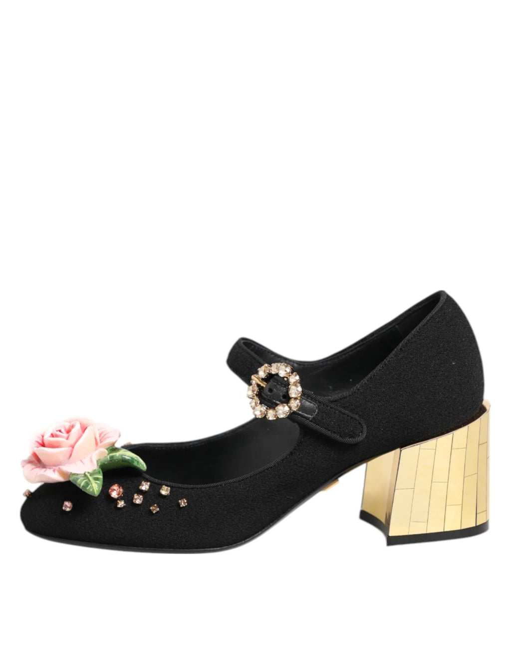 Dolce & Gabbana Black Flower Crystal Embellished Mary Jane Shoes - Zeiniez