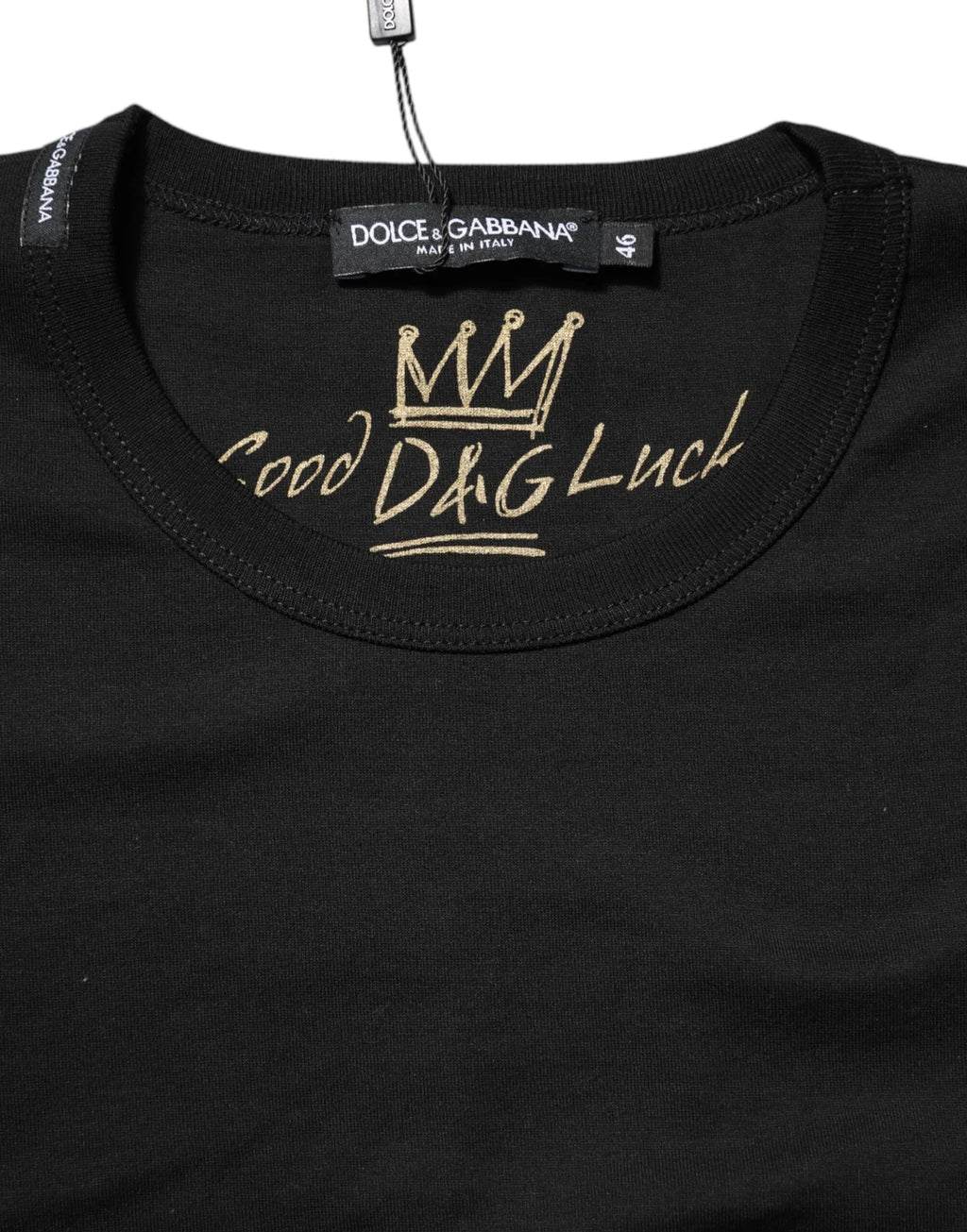 Dolce & Gabbana Black Cotton Goodluck Tee Crew Neck T-shirt - Zeiniez