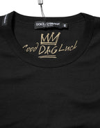 Dolce & Gabbana Black Cotton Goodluck Tee Crew Neck T-shirt - Zeiniez