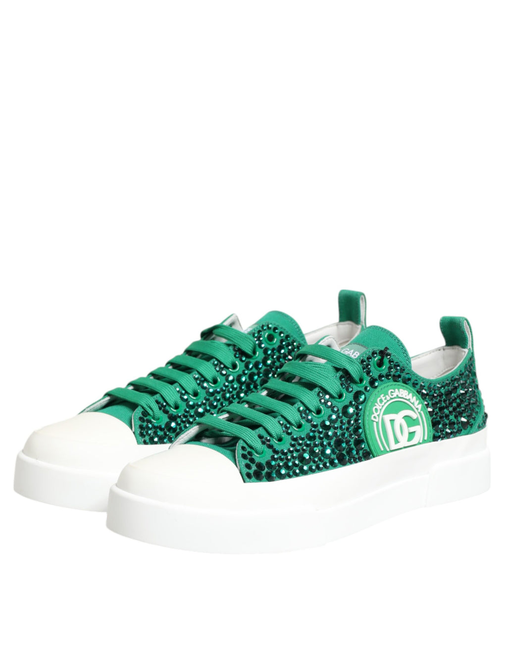 Dolce & Gabbana Green Portofino Crystal DG Logo Sneakers Shoes - Zeiniez