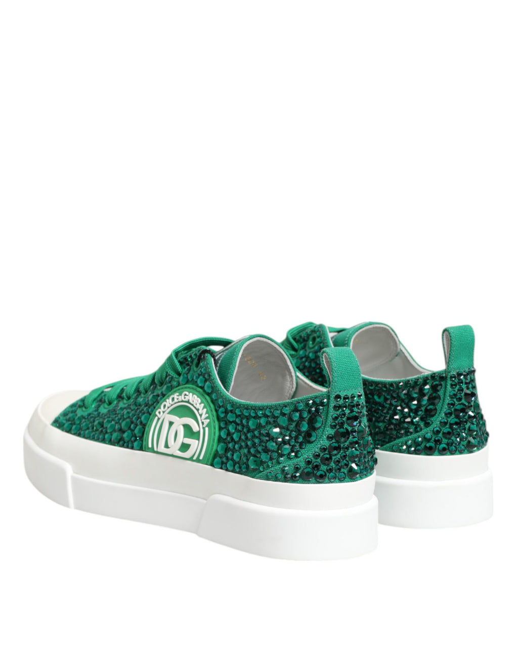 Dolce & Gabbana Green Portofino Crystal DG Logo Sneakers Shoes - Zeiniez