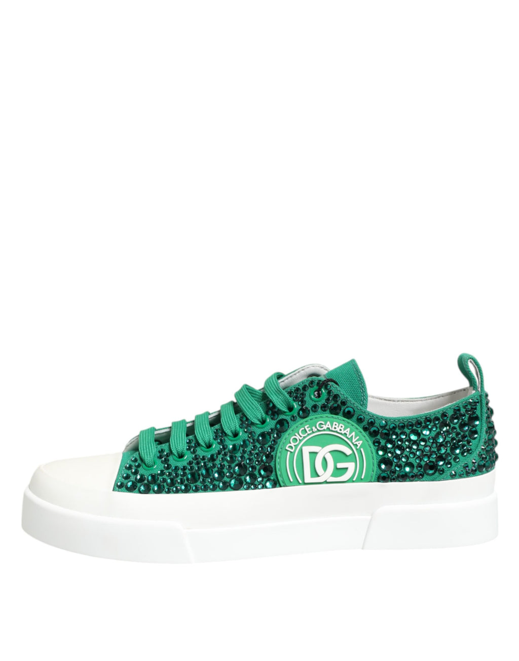 Dolce & Gabbana Green Portofino Crystal DG Logo Sneakers Shoes - Zeiniez