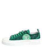 Dolce & Gabbana Green Portofino Crystal DG Logo Sneakers Shoes - Zeiniez