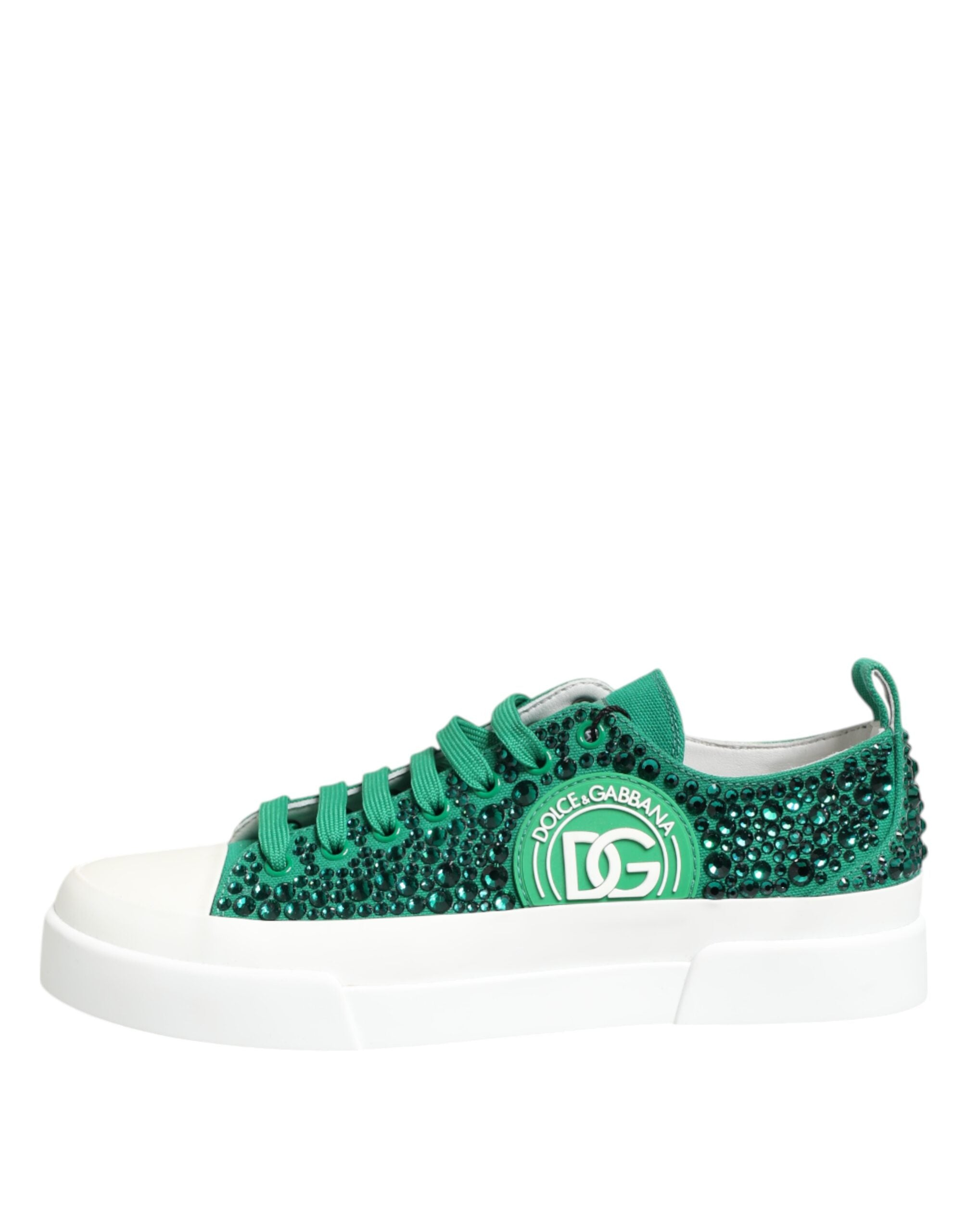 Dolce & Gabbana Green Portofino Crystal DG Logo Sneakers Shoes - Zeiniez