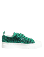 Dolce & Gabbana Green Portofino Crystal DG Logo Sneakers Shoes - Zeiniez