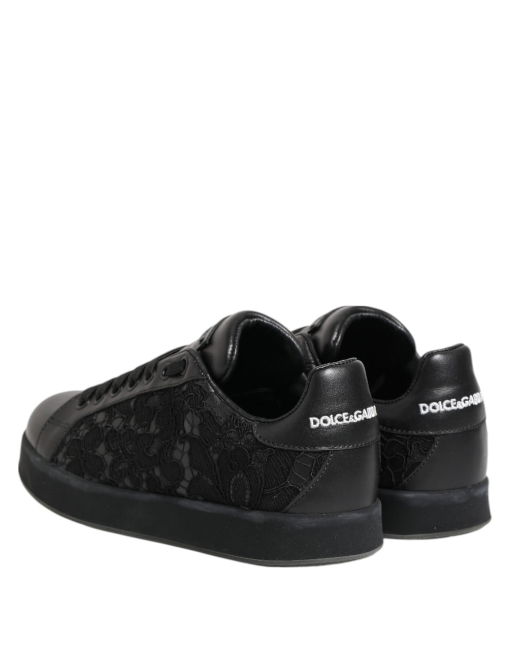 Dolce & Gabbana Black Floral Lace Low Top Sneakers Shoes - Zeiniez