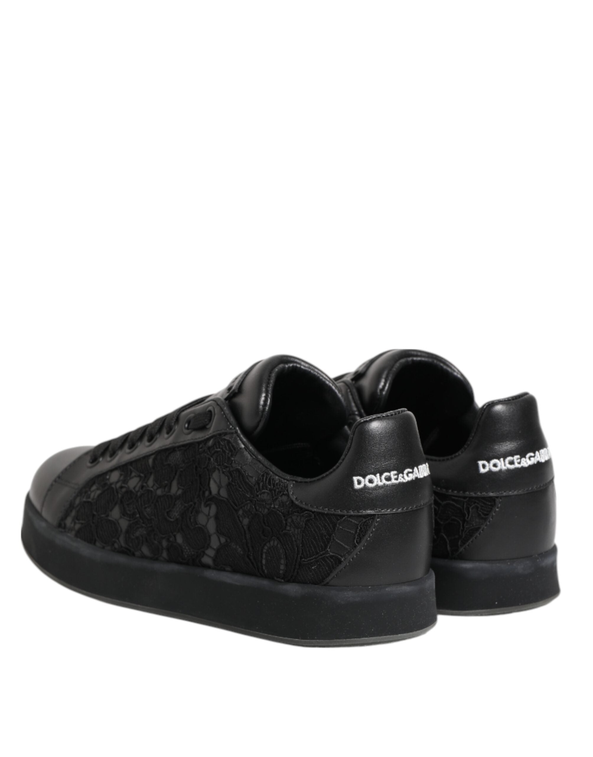 Dolce & Gabbana Black Floral Lace Low Top Sneakers Shoes - Zeiniez
