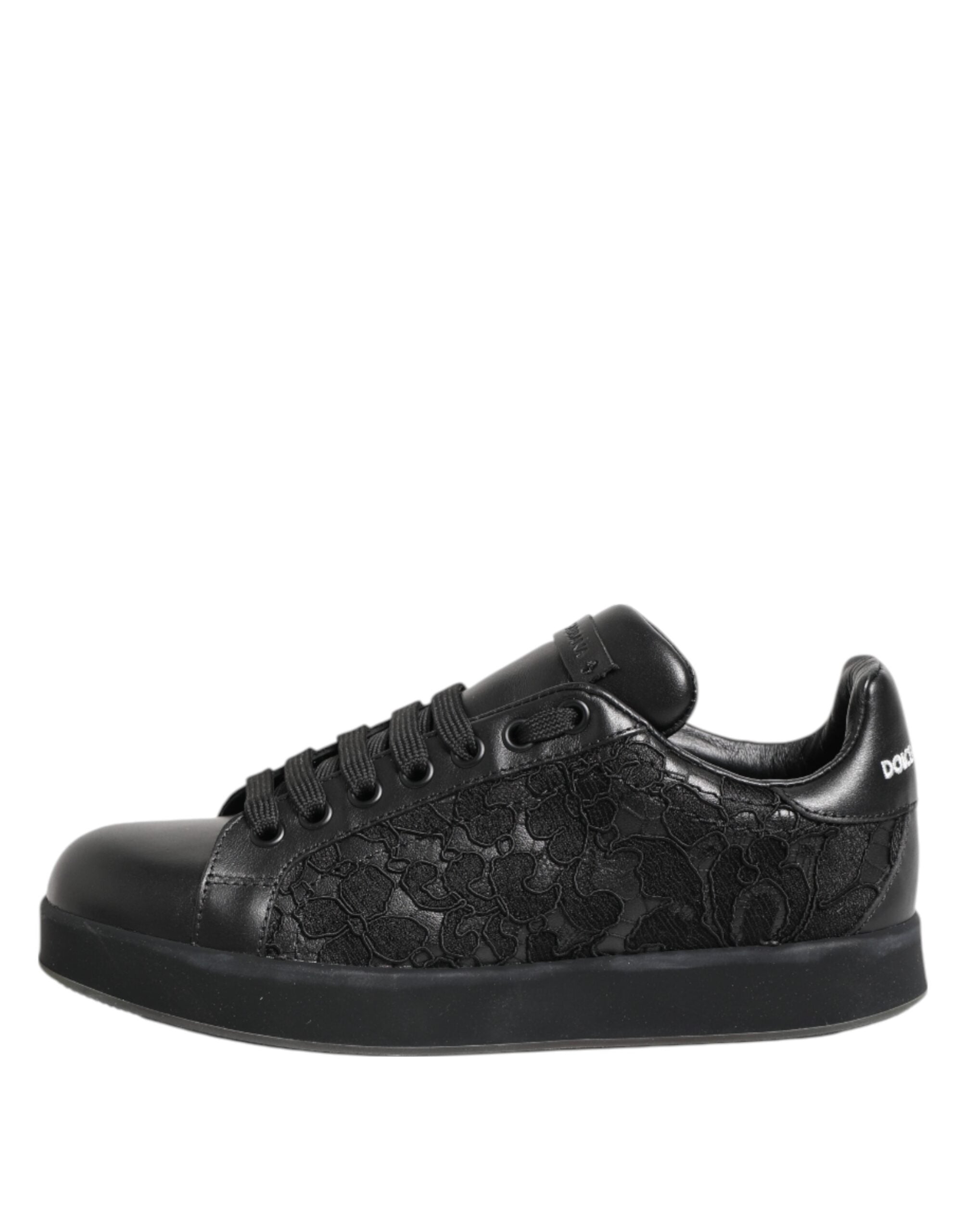 Dolce & Gabbana Black Floral Lace Low Top Sneakers Shoes - Zeiniez