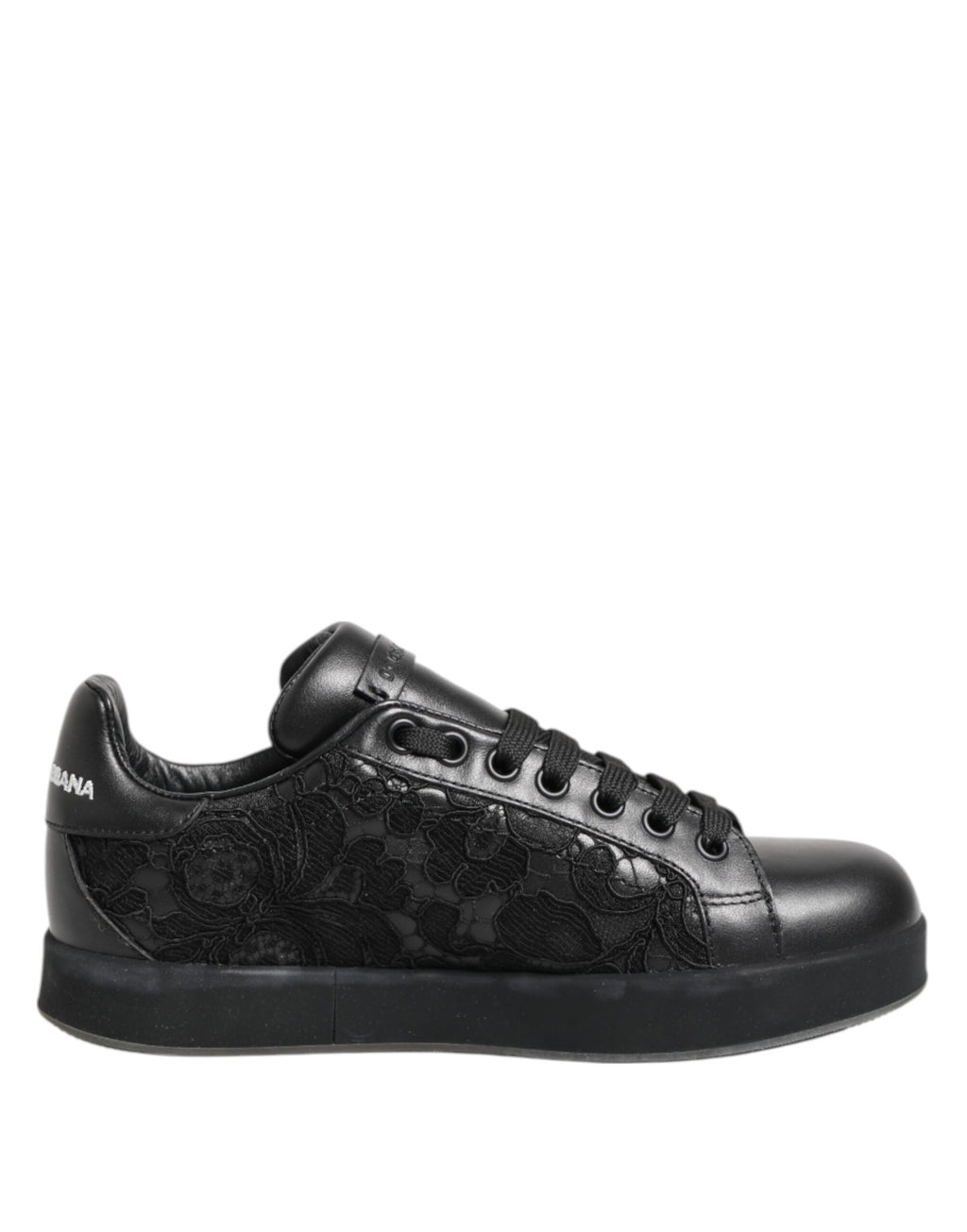 Dolce & Gabbana Black Floral Lace Low Top Sneakers Shoes - Zeiniez
