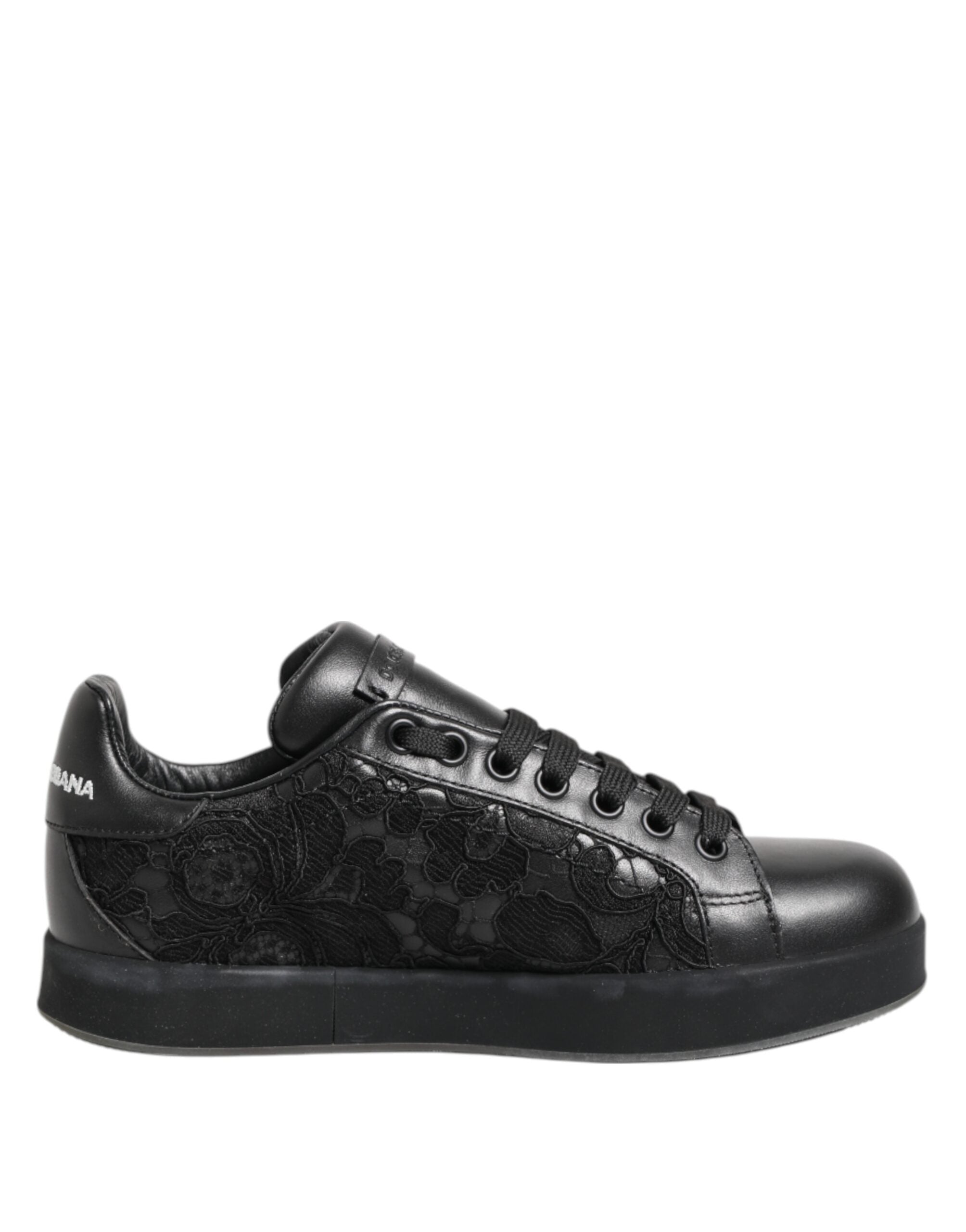 Dolce & Gabbana Black Floral Lace Low Top Sneakers Shoes - Zeiniez