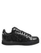 Dolce & Gabbana Black Floral Lace Low Top Sneakers Shoes - Zeiniez
