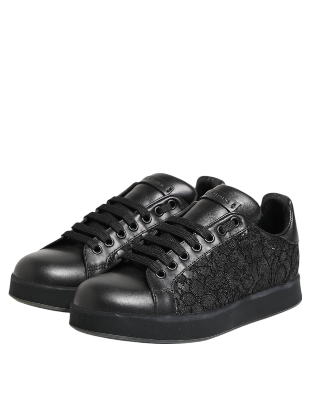 Dolce & Gabbana Black Floral Lace Low Top Sneakers Shoes - Zeiniez