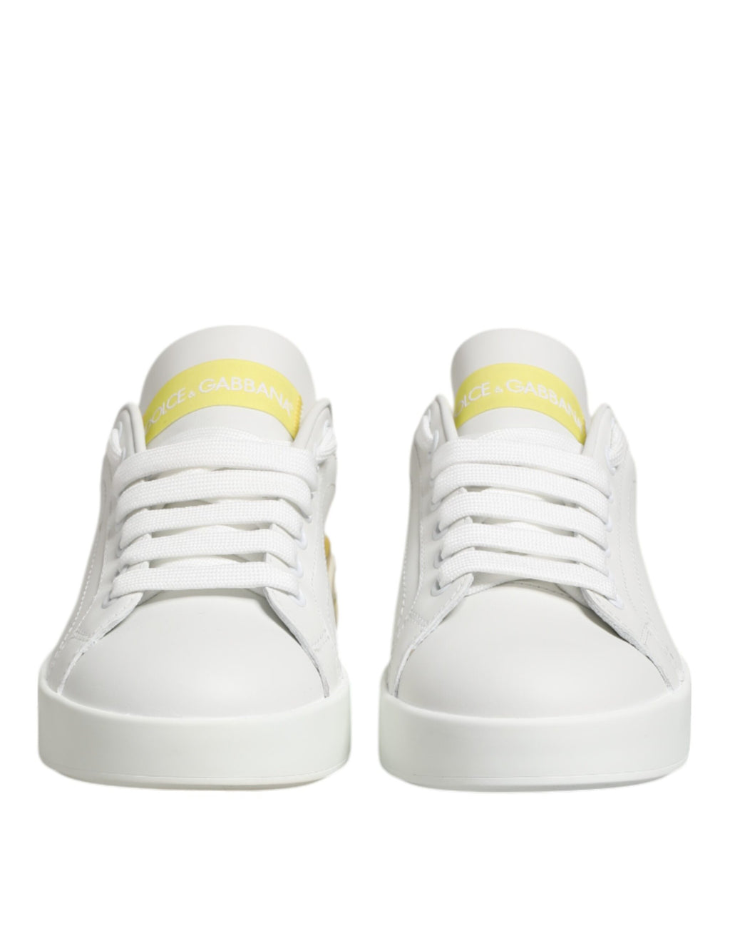 Dolce & Gabbana White Yellow Leather Low Top Sneakers Shoes - Zeiniez
