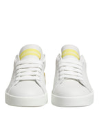 Dolce & Gabbana White Yellow Leather Low Top Sneakers Shoes - Zeiniez