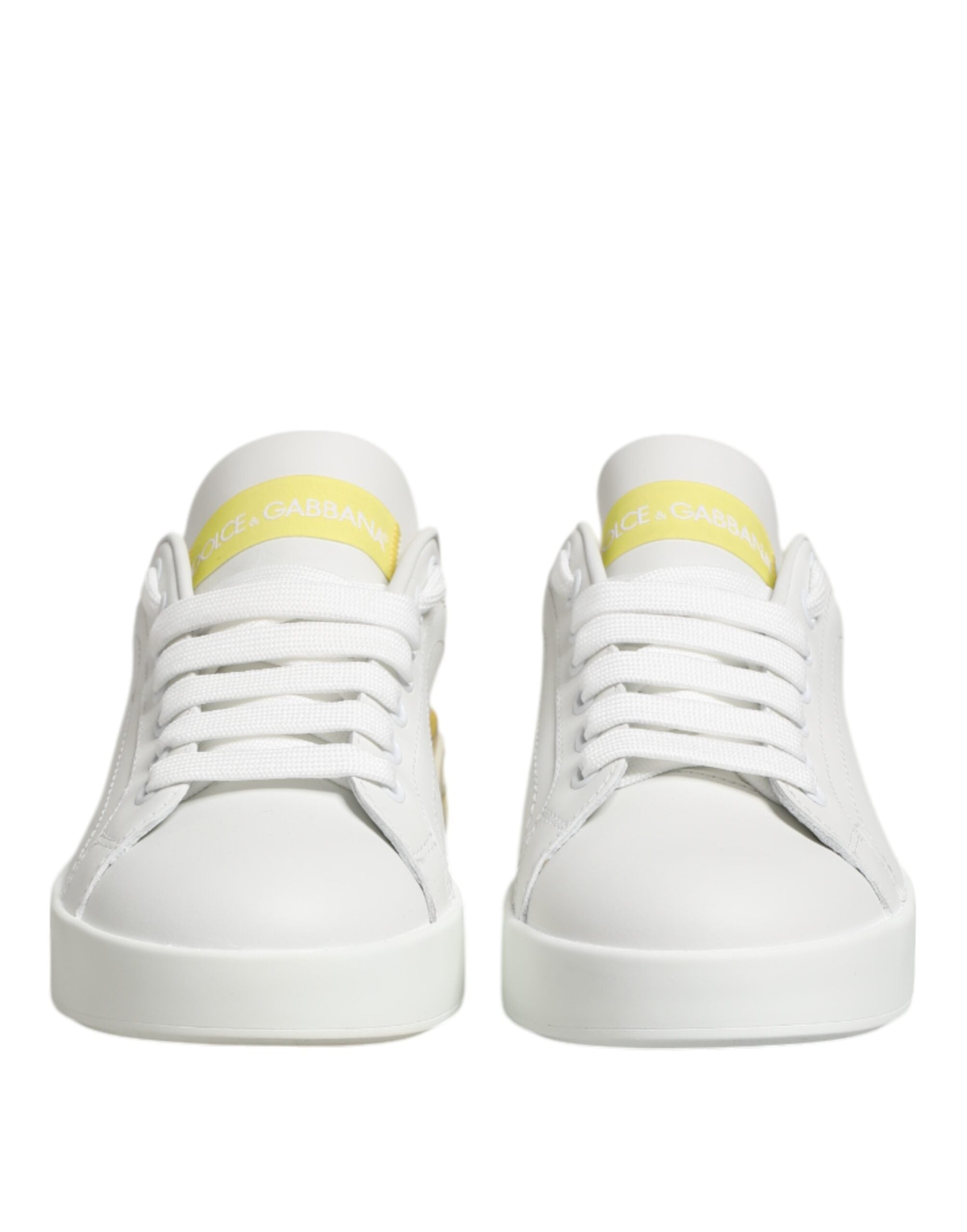 Dolce & Gabbana White Yellow Leather Low Top Sneakers Shoes - Zeiniez