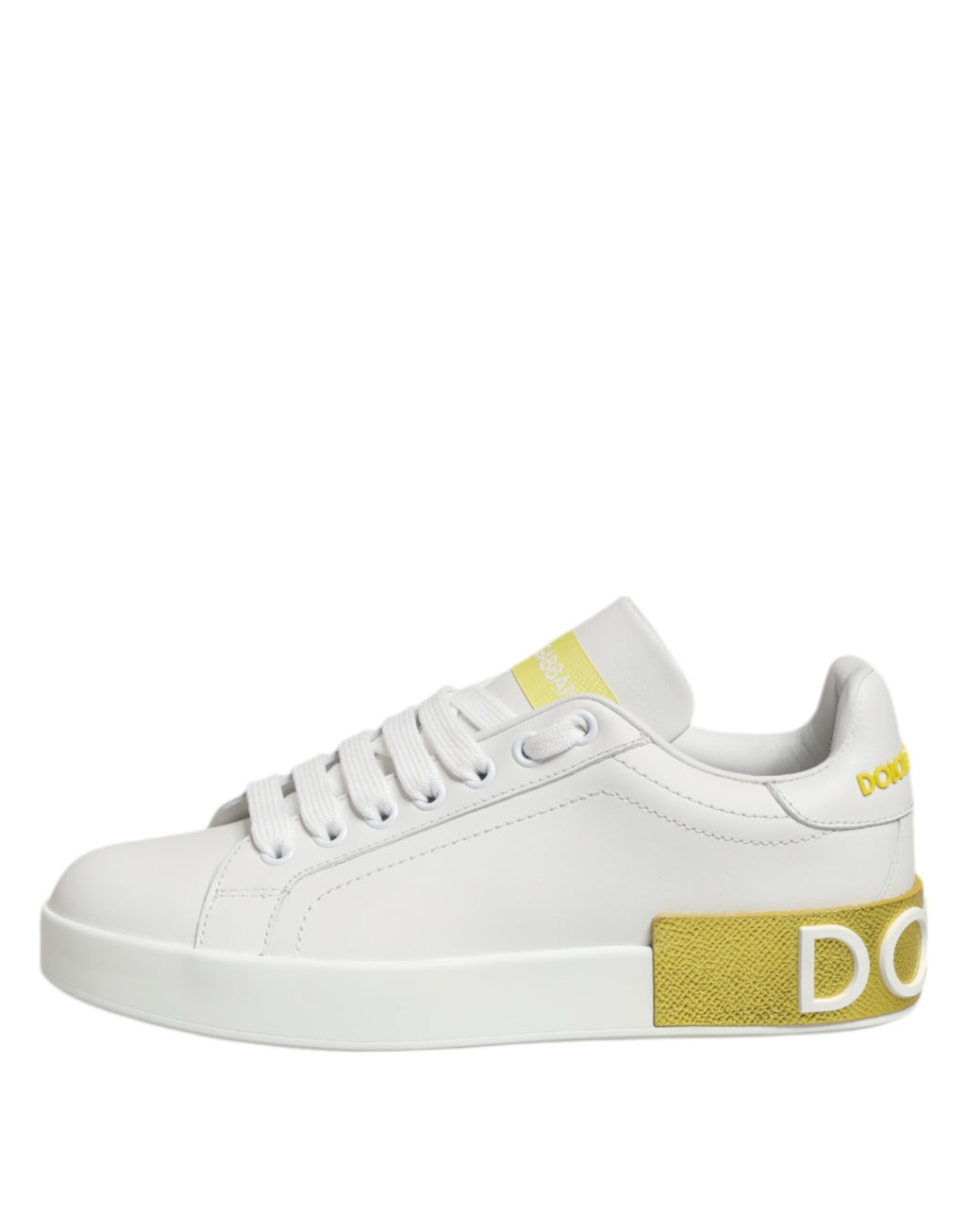 Dolce & Gabbana White Yellow Leather Low Top Sneakers Shoes - Zeiniez