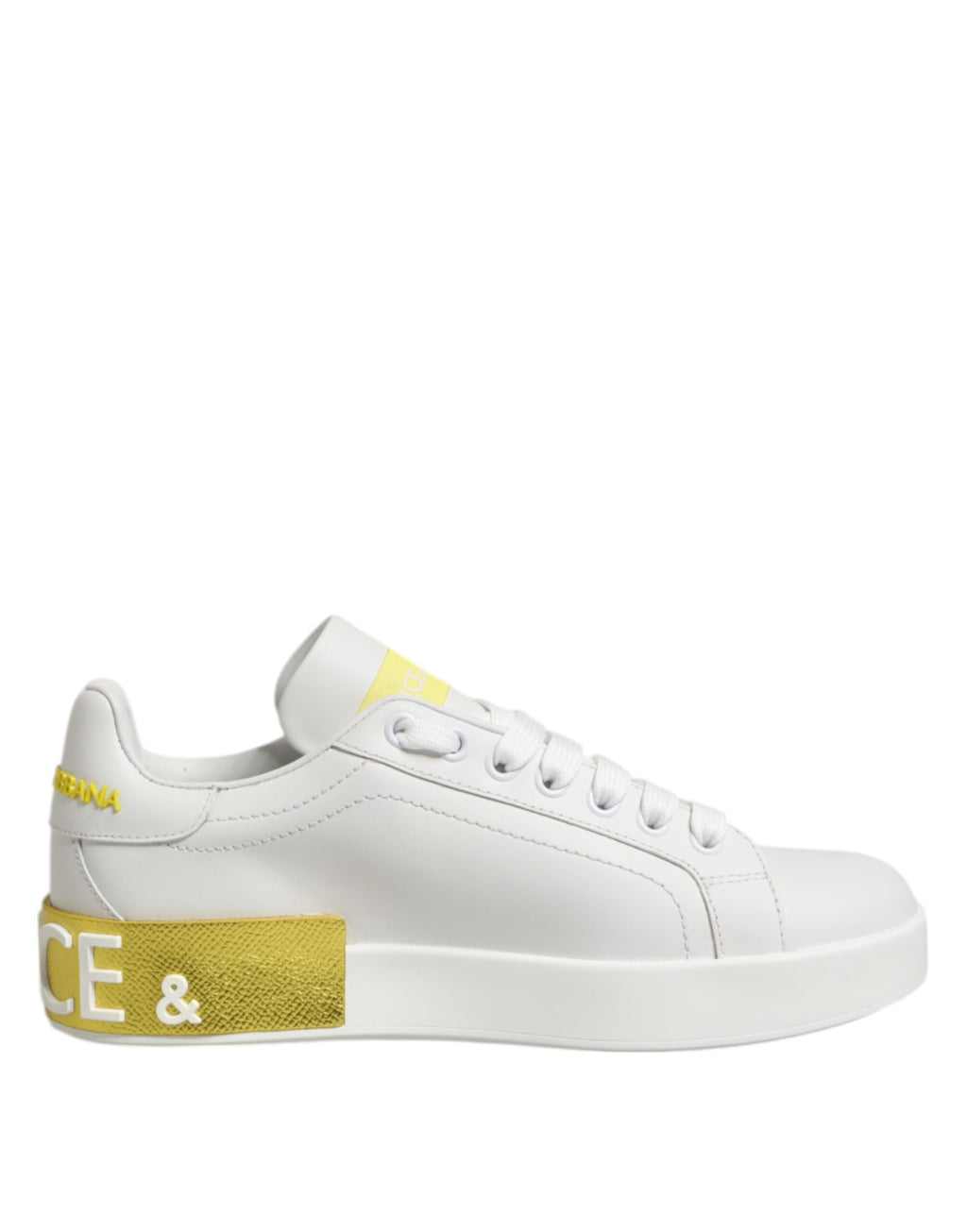 Dolce & Gabbana White Yellow Leather Low Top Sneakers Shoes - Zeiniez