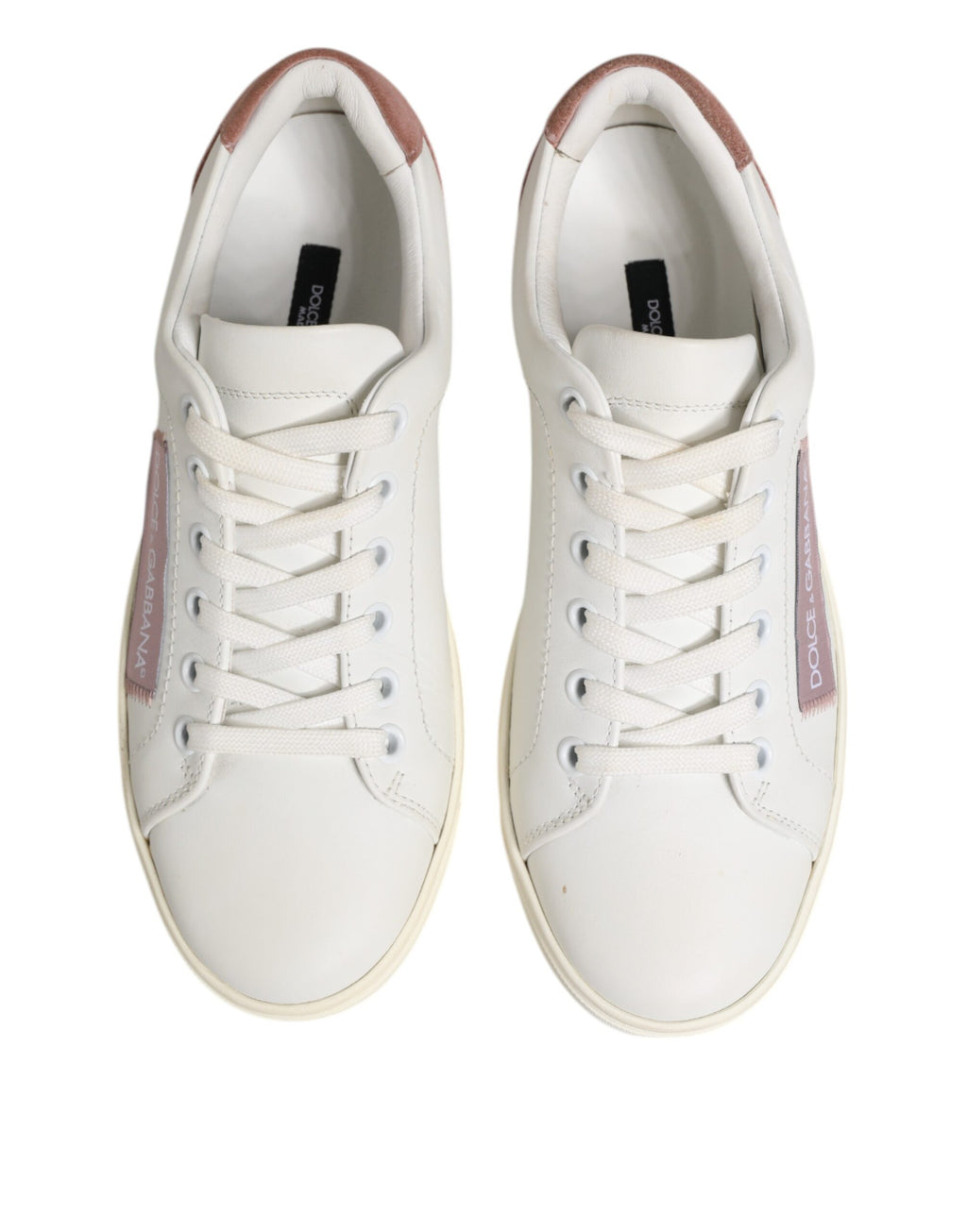 Dolce & Gabbana White Pink Leather Low Top Sneakers Shoes - Zeiniez