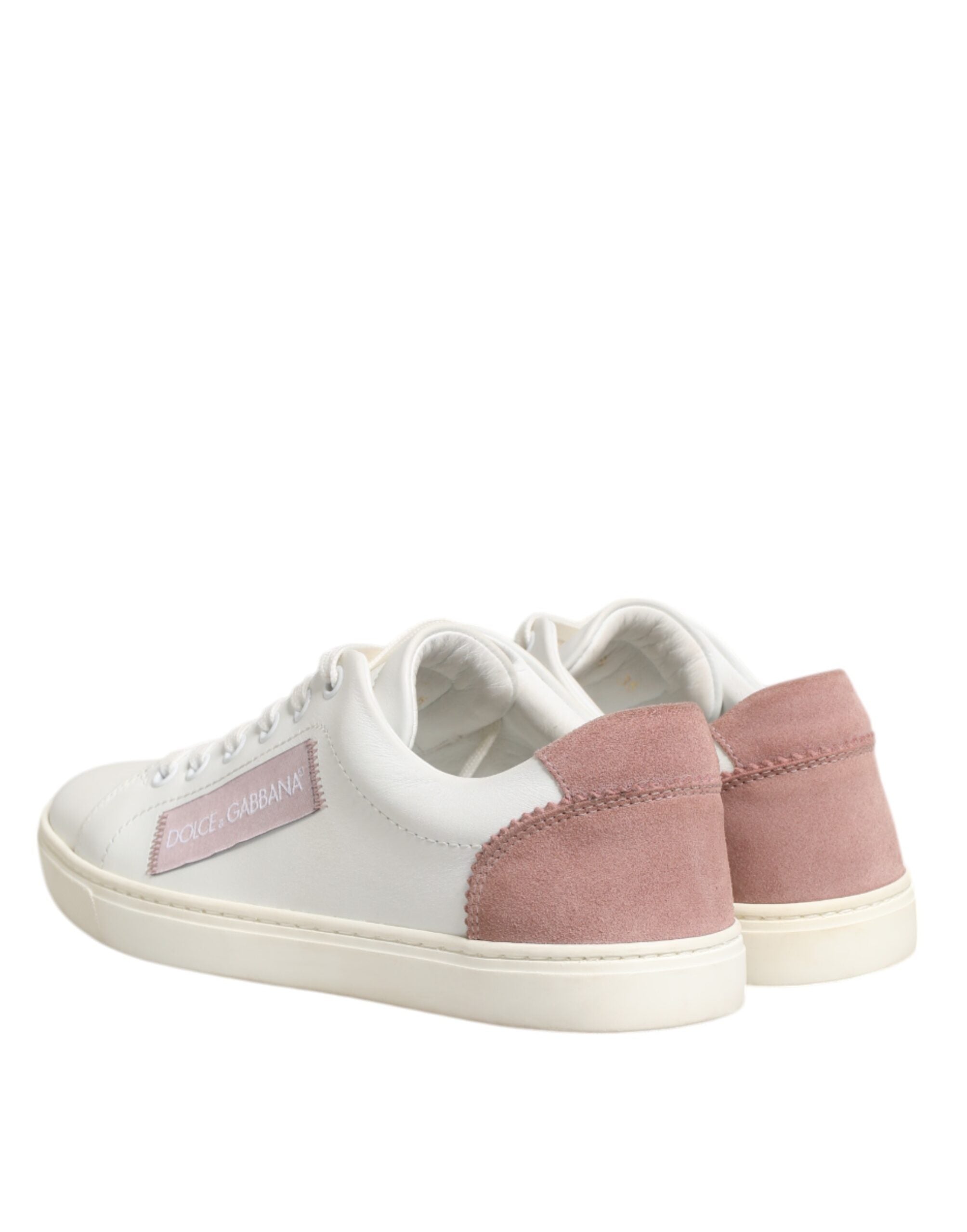 Dolce & Gabbana White Pink Leather Low Top Sneakers Shoes - Zeiniez