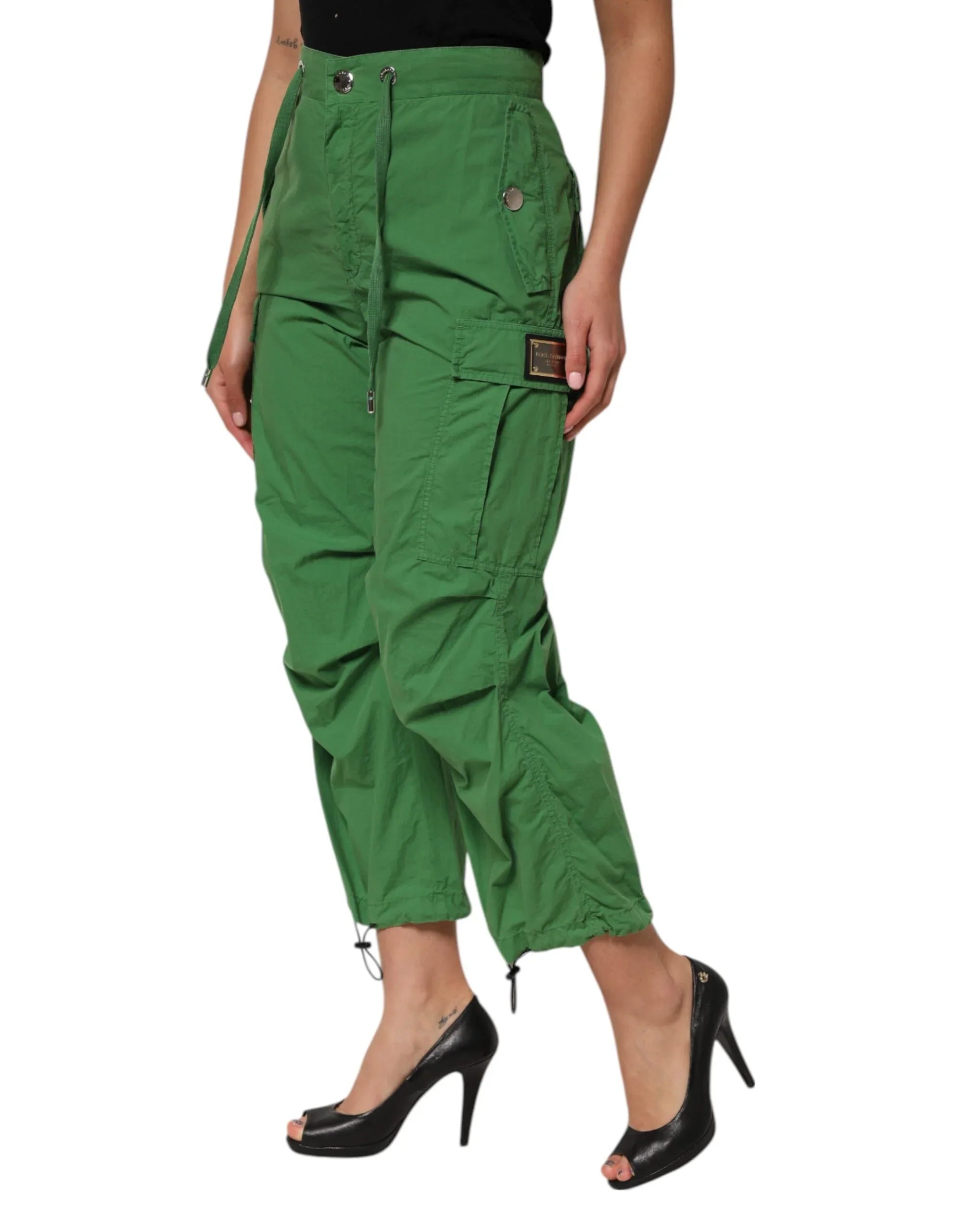 Dolce & Gabbana Green Cotton High Waist Cargo Trouser Pants - Zeiniez